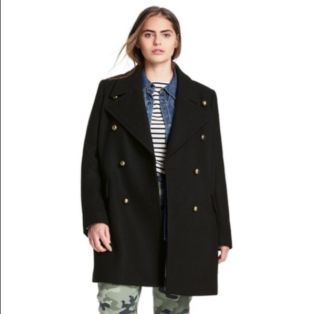 Coat Nili Lotan For Target Coat Medium Black Double Breasted Wool Blend Pea NWT